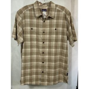 Patagonia M Hemp Organic Cotton Short-Sleeve Plaid Button-Down Shirt Tan S